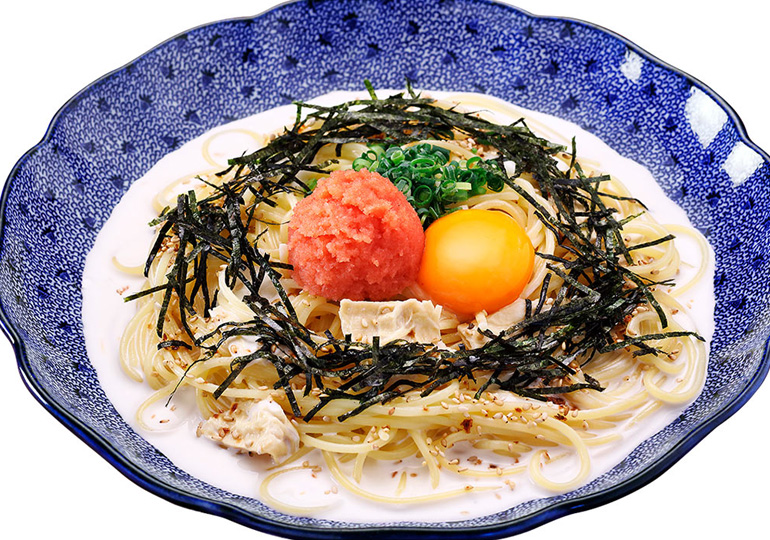たらこと湯葉とモッツァレラチーズのカルボナーラ